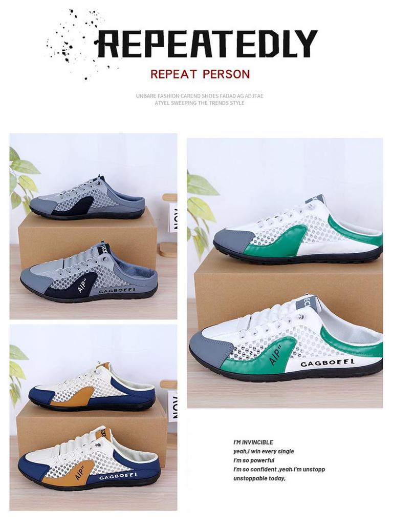 Męskie Letnie Oddychające Siateczkowe Buty Casual w Dużych Rozmiarach: Półkapcie z zakrytymi palcami i sandały do jazdy