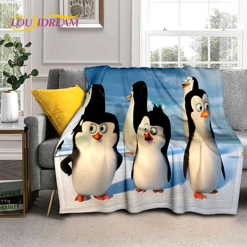Urocze Pingwiny z Madagaskaru Kreskówkowy Koc, Miękki Koc Rzutowy do Domu Sypialni Łóżka Sofy Pikniku Podróży Biura Pokrowiec Prezent dla Dziecka