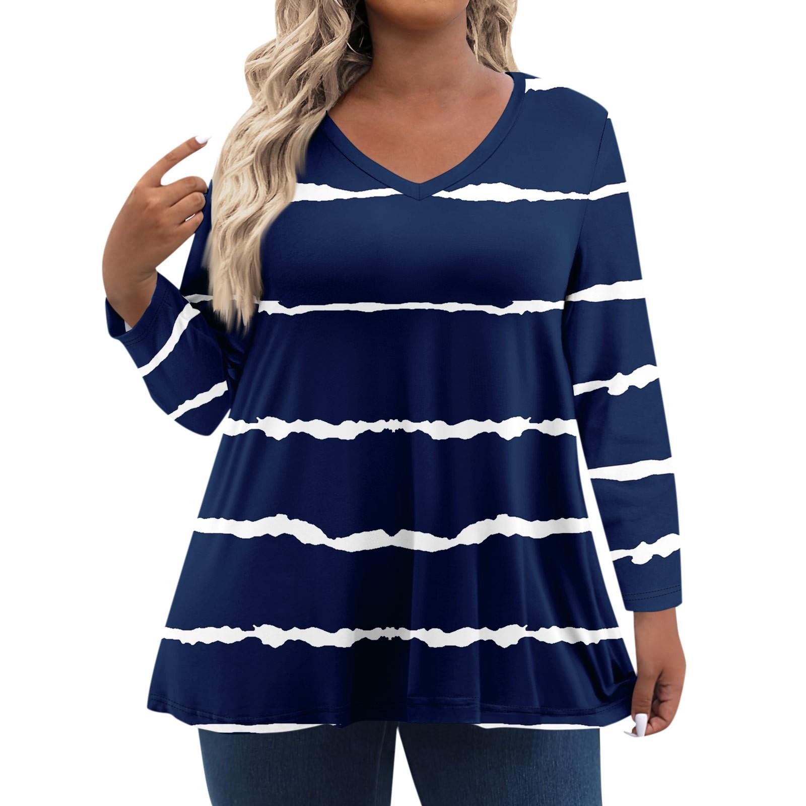 

Топ с V-образным вырезом и 3D-принтом, модные повседневные футболки с длинными рукавами для женщин больших размеров XL