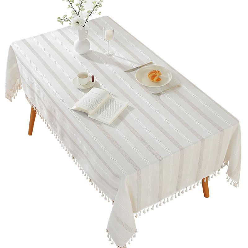 Tassel Hollow Tablecloth Striped Simple Dining Table Cloth Coffee Table Cloth Tablecloth Rectangular Living Room Household Cover Towel
