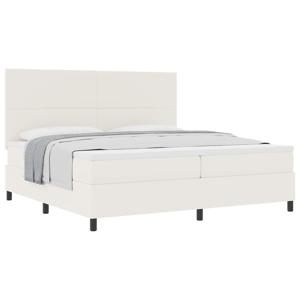 Box Spring Bed in Cream and White 200 x 200 cm Cord Fabric