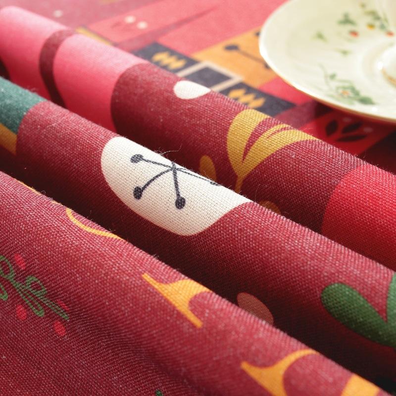 Christmas Round Tablecloth with Tassel Polyester Cotton Printed Table Cloth Red Green Decorative Table Cover for Home Decoration