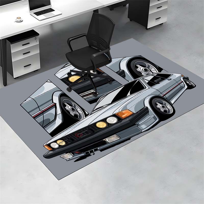Grey Classic Vintage Car Comic Multi‑Panel Print Area Rug Non‑Slip Rectangular Floor Mat Car Fan Decor for Gaming Room Living Bedroom