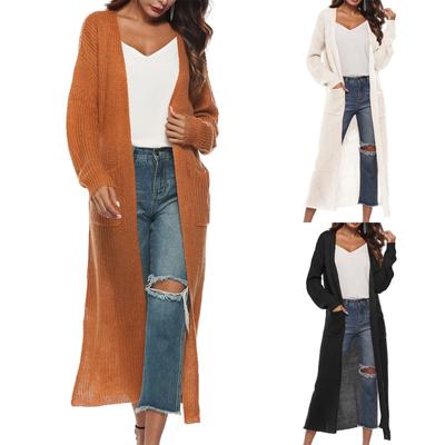 Women's Fashion Casual Long Buttonless Solid Color Sweater Cardigan Jacket