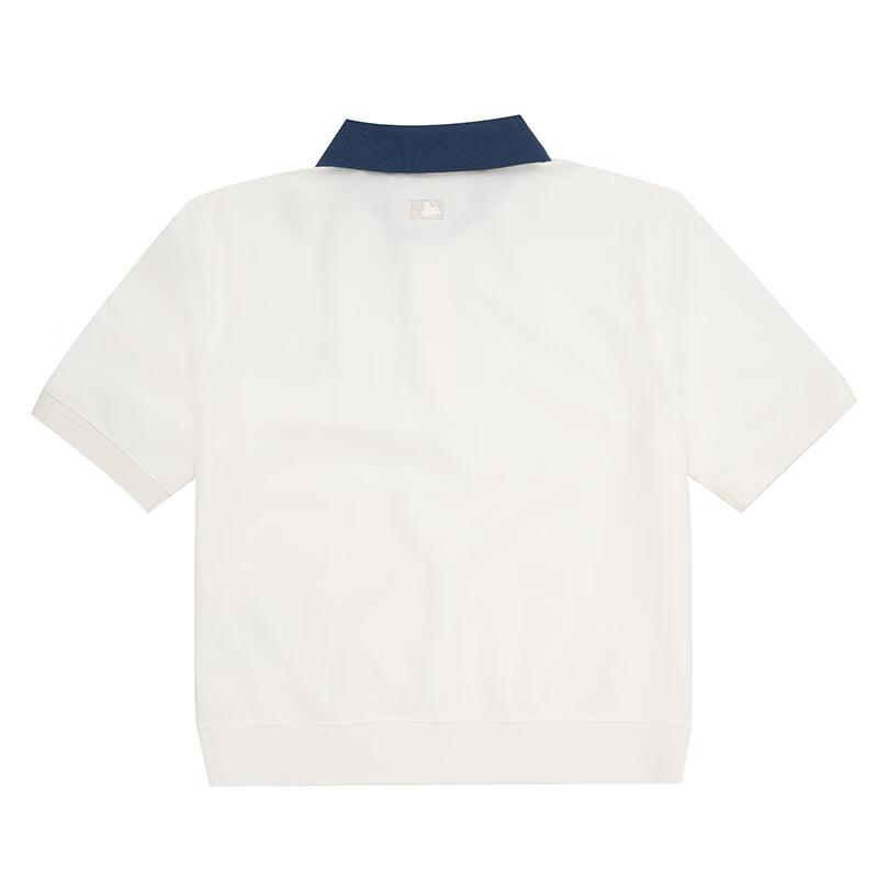 MLB New York Yankees Button Short Sleeve Summer Breathable High-Quality Polo Shirt Women Tops Ivory 3FPQB0163-50IVS