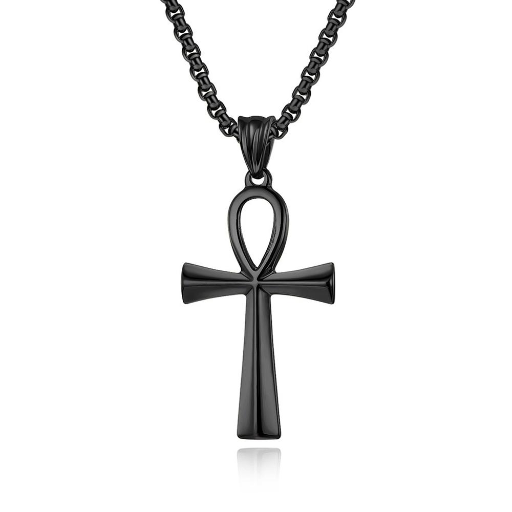 Klassieke Retro Egyptische Ankh Kruis Kettingen voor Mannen Vrouwen Roestvrij Staal Eenvoudig Kruis Hanger Amulet Sieraden Cadeaus