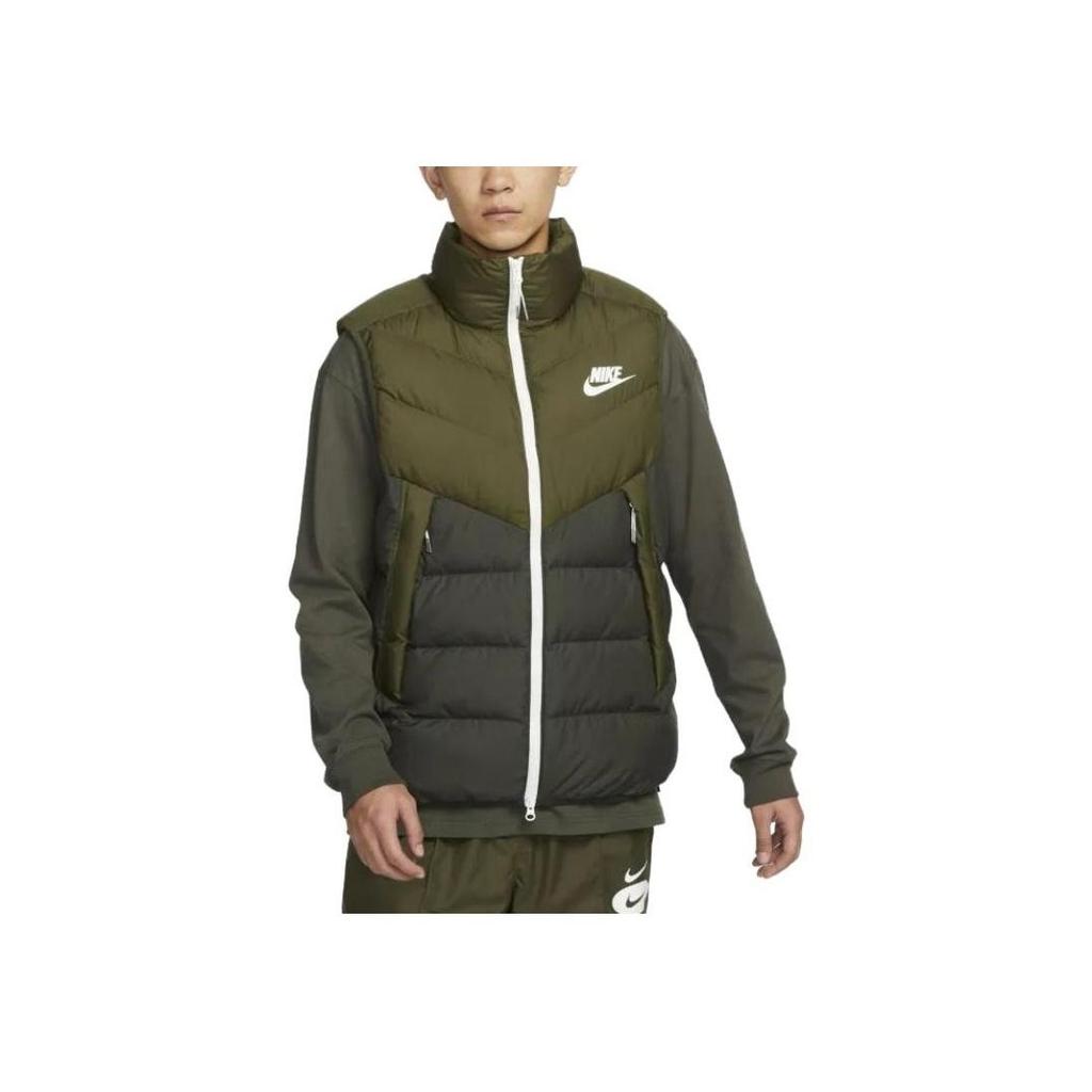 Nike Colorblock Staande Kraag Rits Logo Print Donsjas Heren Vesten Groen DV0757-326