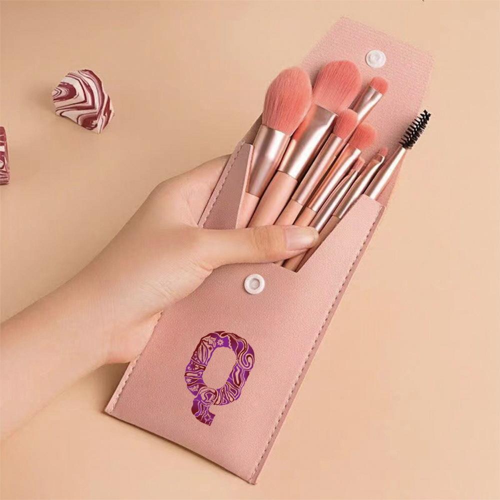 8Pcs Pink Makeup Brushes Set Professional Eyeshadow Brushes With Portable Case For Travel Engrave Image Pattern