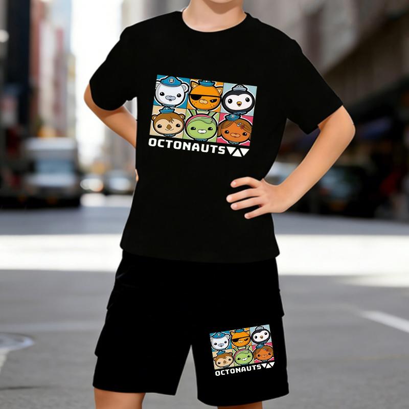 

Boys 2 Piece Octonauts Print outfit, Short Sleeve T-Shirt and Shorts Set for Kids Age 5-14,Black ,White Sporty Casual Summer Clothes 5-6 Years чёрный