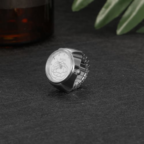 Lancardo Flower Ring Watch, One Size Fits All, with Lid Cover, Analog, Easy to Read, Perfect for Everyday Life, Commuting, Christmas, Birthdays, Anniv