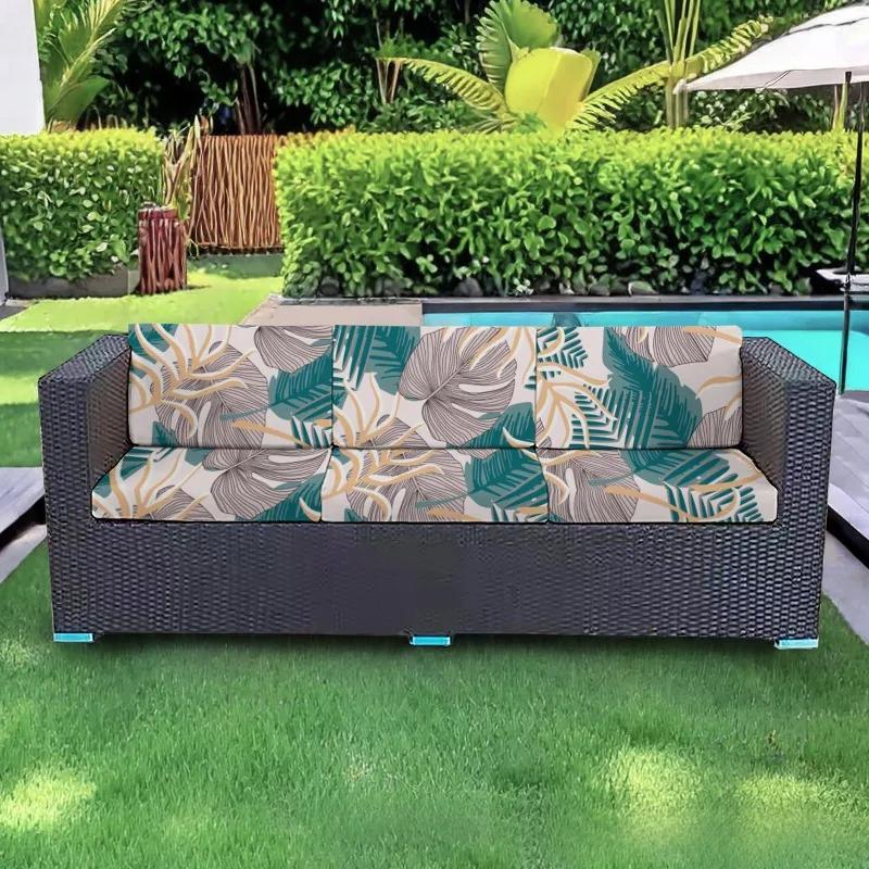 Patio Waterproof Printing Sofa Seat Furniture Protector Slipcover Stretch Sofa Cushion Cover with Elastic Bottom for Living Room