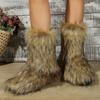 European and American Foreign Fashion Imitation Fur Medium Tube Thick-soled Snow Boots Women's Imitation Raccoon Fox Hair Winter Warm Cotton Boots