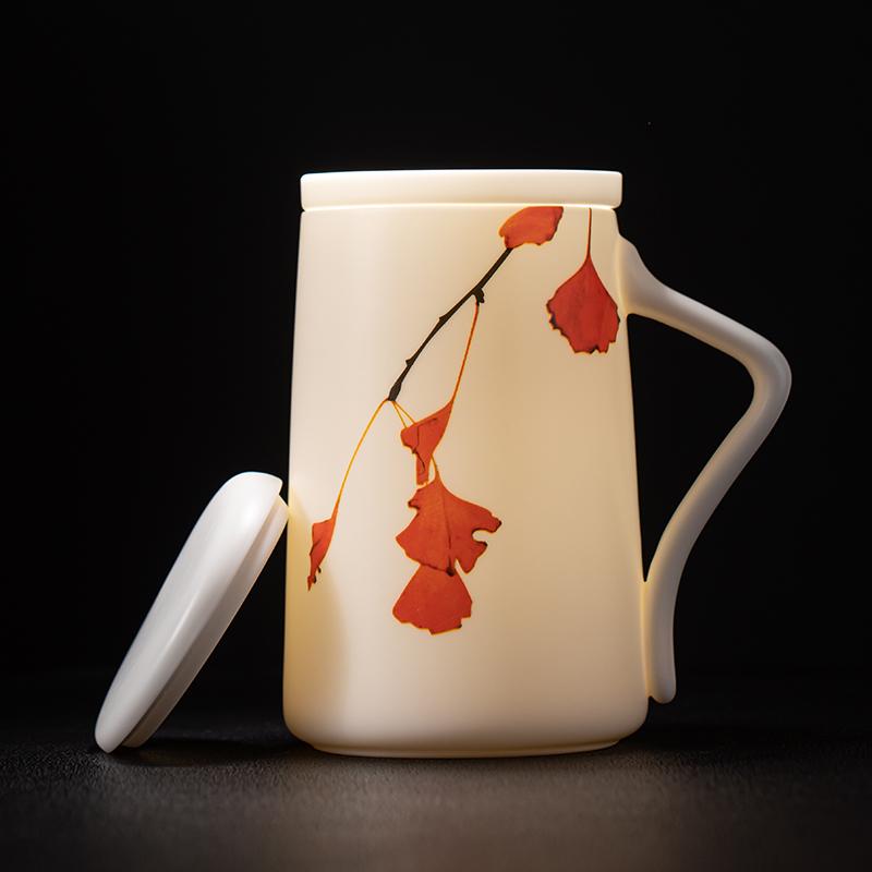 Mug with Lid Large Capacity Letter Creative Ceramic Water Cup Tea Cup Office Cup Customized Mutton Fat Jade Overglazed Color