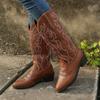 Western cowboy boots, women's high-end embroidery, grassland travel, thick heel, height increasing knight boots