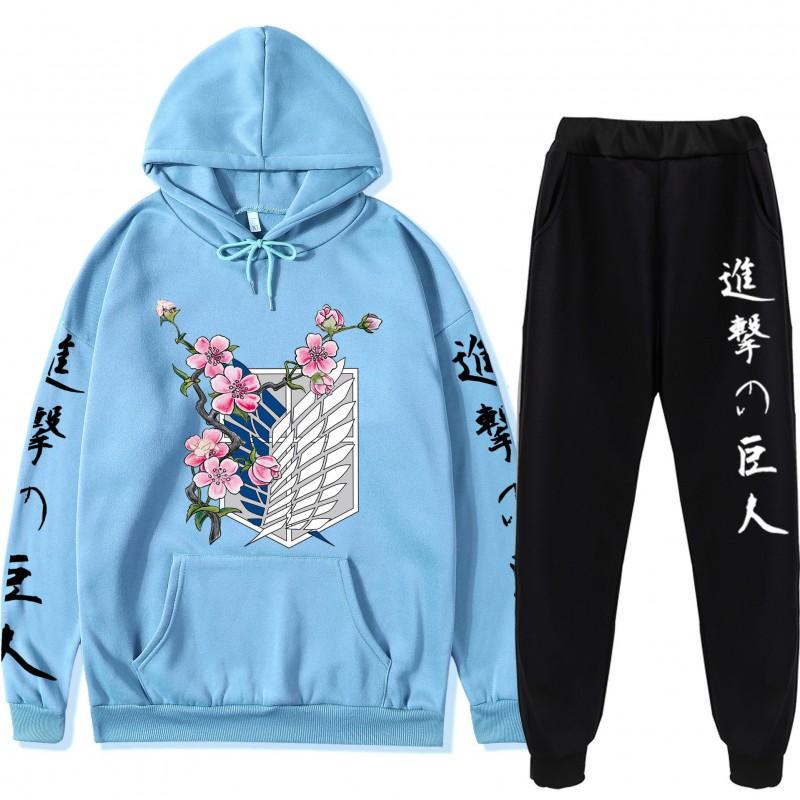 Attack On Titan Anime Hoodie Sweatpants Set Teen Casual Streetwear 2-Piece