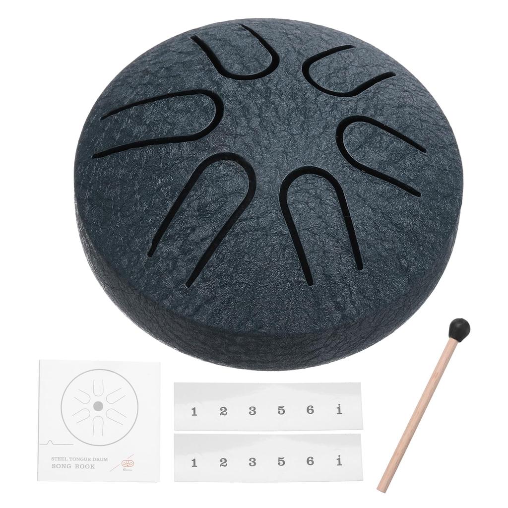 uxcell Steel Tongue Drum, 3" 6-Note Mini Steel Hand Drum with Mallets and Sheet Music, Worry-Free for Yoga, Meditation, and Camping (Navy Blue)