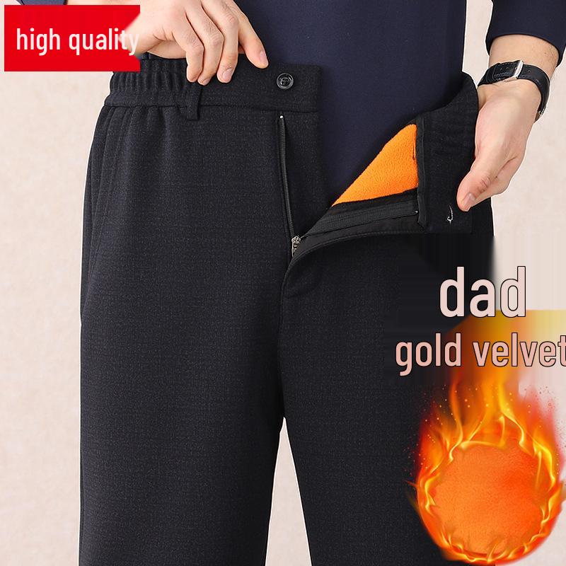 Men's Winter Warm Fleece Pants for Middle-aged and Elderly