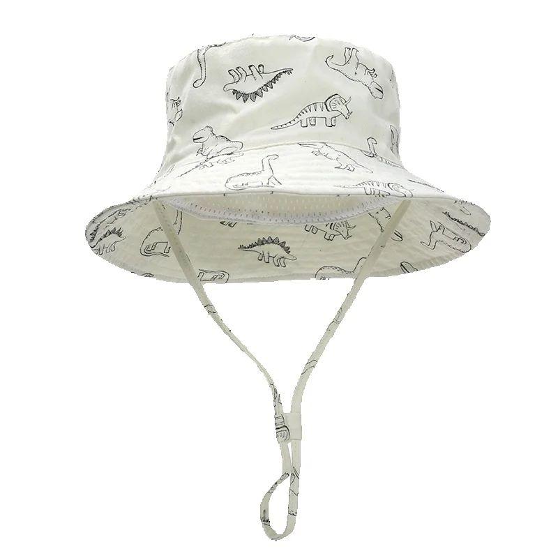 

Sun Hats Summer Outdoor Children Bucket Hat Wide Brim Dinosaur Print Beach Hats UPF 50+ Sun Protective Adjustable Fishing Hats 46 бежевый