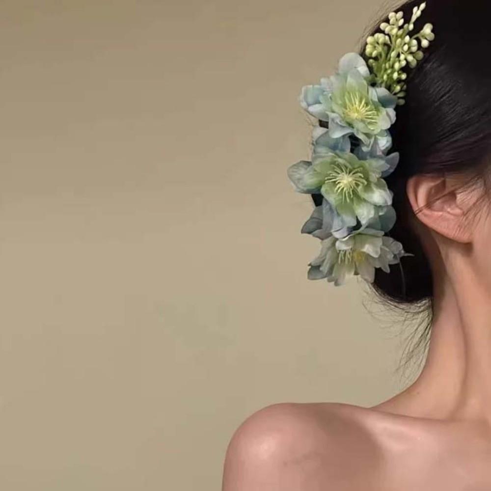 

Headwear Floral Hair Comb Thai Style Chignon Hair Clips Elegant Bohemian Flowers Hairpin Daily зелёный