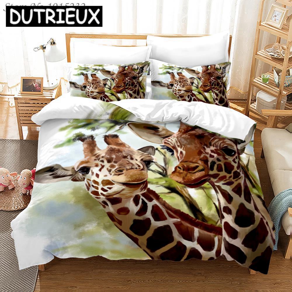 David'S Zestaw pościeli z nadrukiem 3D Jeleń Żyrafa Poszewki na kołdrę Poszewki na poduszki Kołdra Zestaw pościeli Pościel Pościel 02