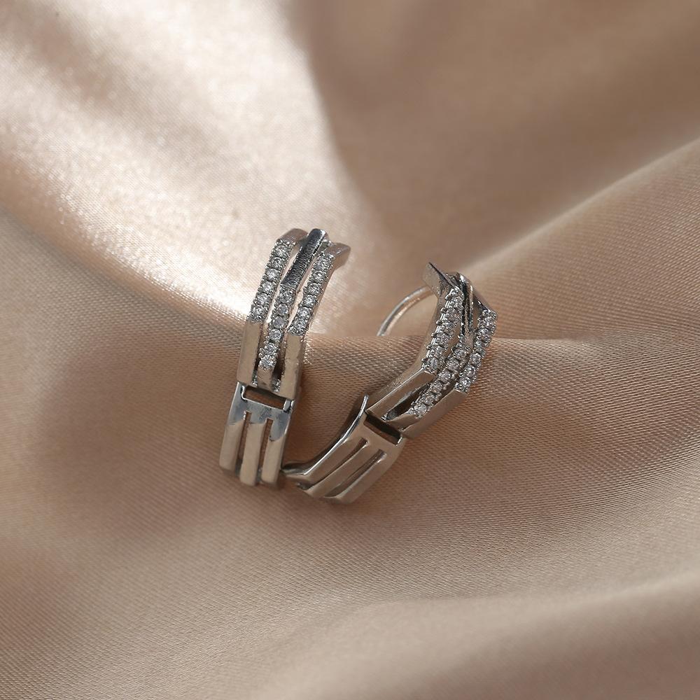 Simple Metal Earrings For Women, French Personalized Accessories, Versatile Earrings, Zircon Earrings, Ear Buckles.