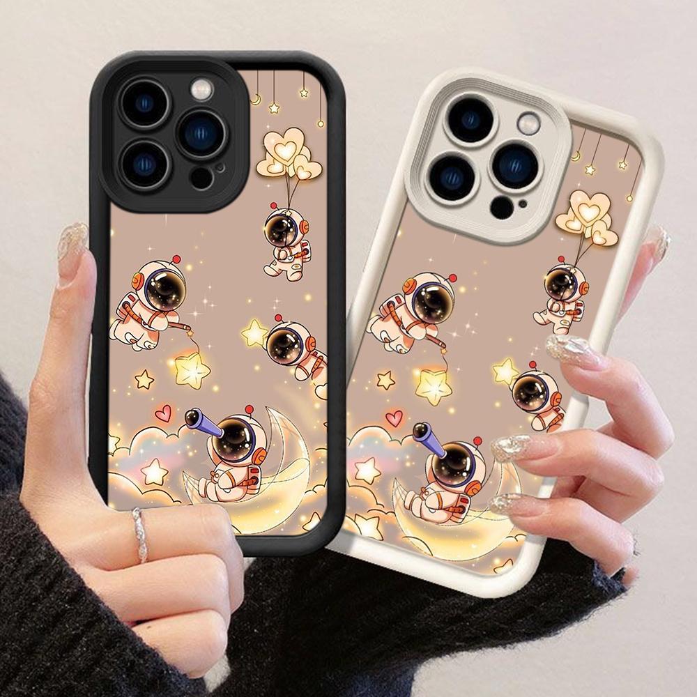JT32 Astronaut Floating On the Moon Phone for iPhone 17 Pro Max Samsung S26 Ultra FE A17 A16 A07 Xiaomi 15T Redmi Note 14 Pro Plus Soft TPU Case Cover