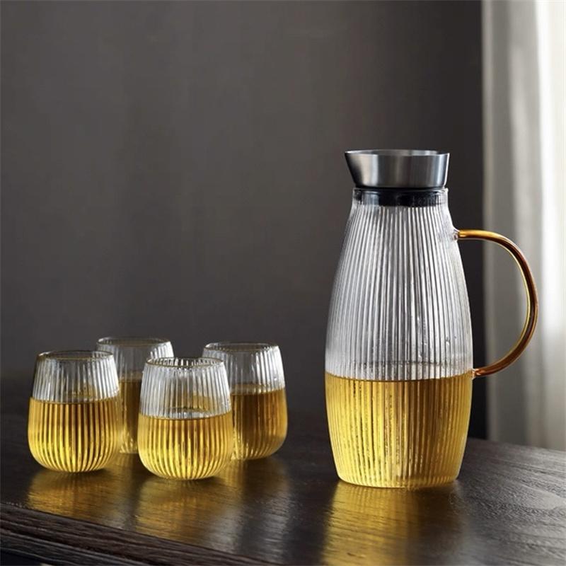 Large-capacity 1500ml Vertical Striped High Borosilicate Glass Cold Kettle Fruit Lemon Water Bottle Beverage Juice Drink Jug