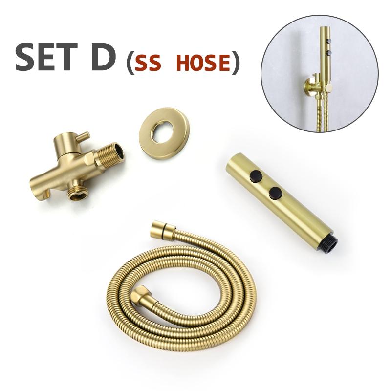 Bidet Sprayer Brushed Gold Bathroom Clean Toilet 2 Functions Water Flow Brass Body Stainless Steel/PVC Hose