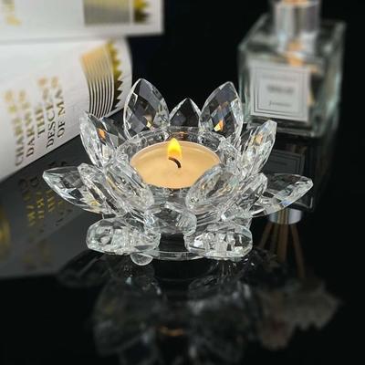 Glass Tealight Candlestick Home Ornament Flower Tea Light Holder Crystal Lotus Candle Holders  Bar