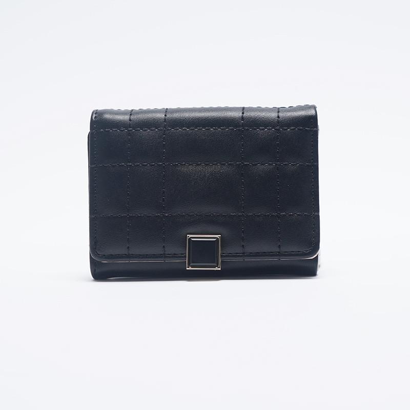 Модный городской минималистичный женский короткий кошелек большой емкости с отделениями для карт чёрный