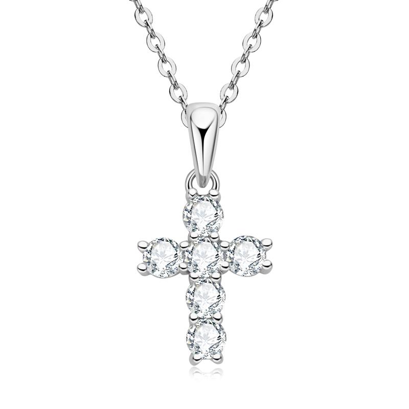 

IOGOU Charm Choker 925 Sterling Silver Round Cut 3mm D Color Moissanite Cross Pendant Necklaces for Women Girls Fine Jewelry