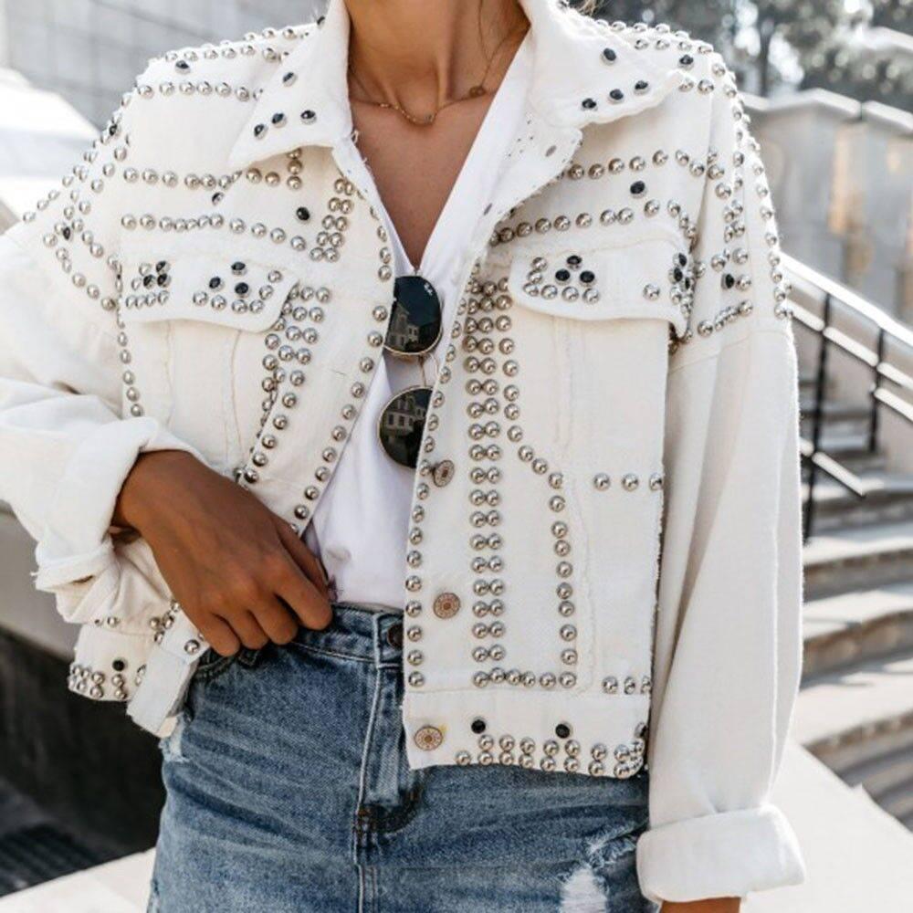 Women`s Washed Denim Rivet Jacket -