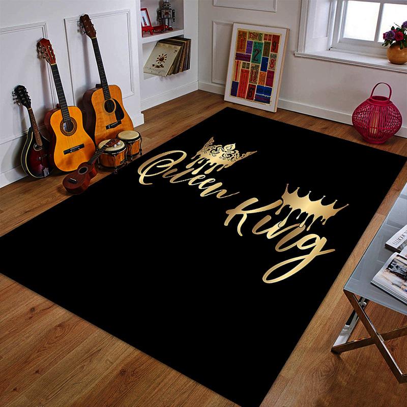 Gold Queen and King Dripping Crowns Design Patterned carpet a non slip rug suitable for all seasons and any setting, gift