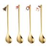 4PCS Christmas Stainless Steel Spoon Christmas Coffee Spoons Set Gold Home Restaurant Dessert Cutlery Set