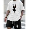 European Size Men's Summer T-Shirt , Cat Print Design, Versatile Outfit, Casual Short Sleeve Top Trendy Leisure Sportswear