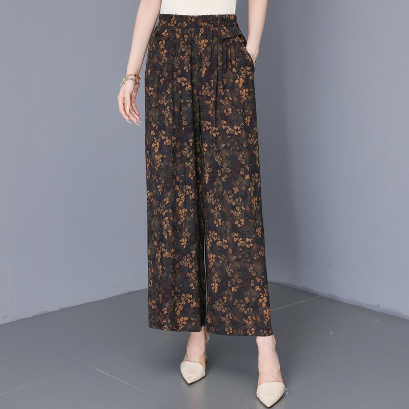 Women's Plus Size Printed Wide Leg Pants, Elastic Waist Summer Casual Trousers (XL-5XL)