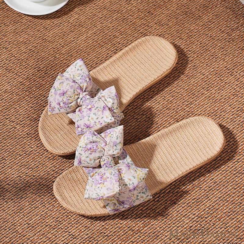 Damen Sommer Leinen Schleife Hausschuhe - Vielseitige Indoor & Outdoor Weichsohle 2025 Edition