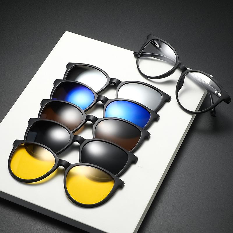 

Sunglasses Clip Set Glasses Magnetic Interchangeable Pieces Men S And Women S Retro Black Frame Myopia Glasses Frame Dual-Purpose Sunglasses 2365 PC material rack