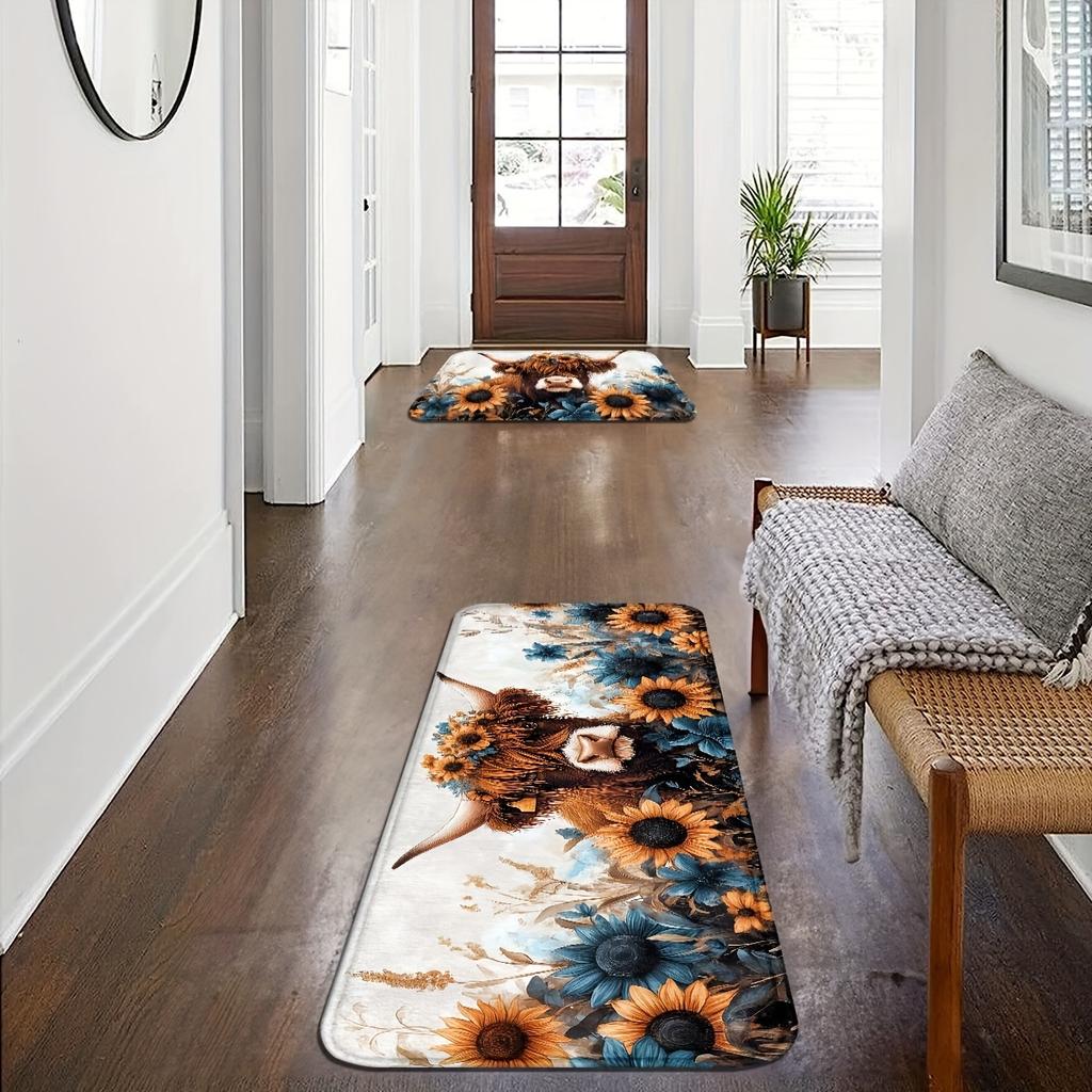 1Pcs Cow Pattern Floor Mat Modern Kitchen polyester Rug, Non-Slip Colorful Indoor Carpet, For Home Bathroom Bedroom Living Room Decor