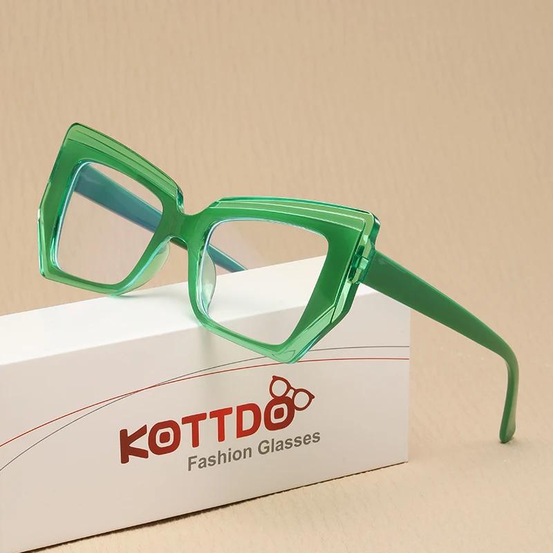 Retro Women Glasses Frame Cat Eye Flat Mirror Female Polygon Spectacle Eyeglasses Frame Anti Blue Light Decorative Eyewear
