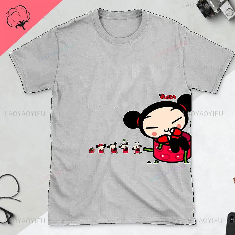 Pucca and Garu Cute Love Cat T Shirt Women Cotton Short Sleeve Kawaii Print Tshirt Funny Cartoon Graphic TShirts Woman Clothing
