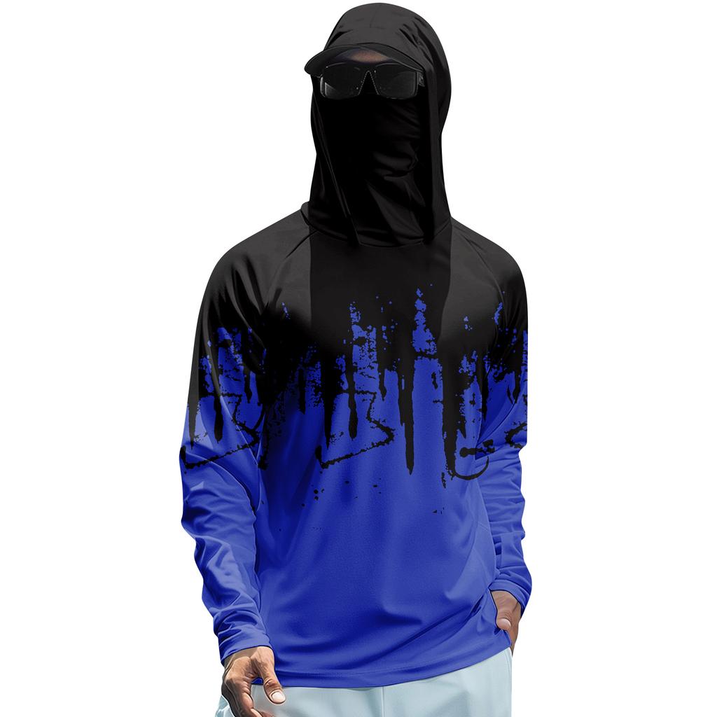 Men’s Summer Long Sleeve Hooded T Shirt Quick Dry Print Lightweight Sun Sports Fishing Gym Top
