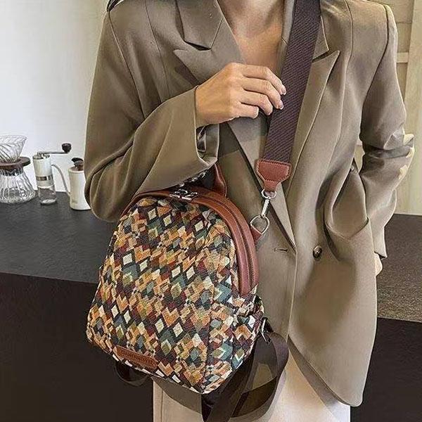 WTEMPO Women's Outdoor Versatile Large Capacity Backpacks Sports Backpacks Lightweight Plaid Printed Zipper Travel Backpacks Preppy Style School Bags