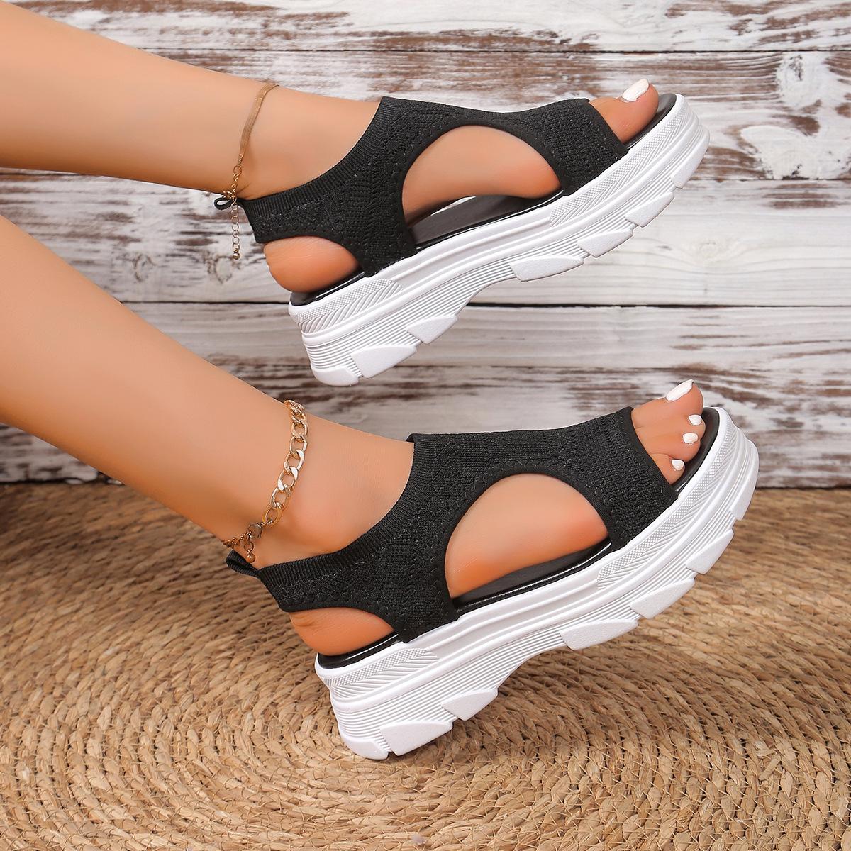 

2025 summer new Korean version fashion open-toe foot platform fashion casual large size women s Roman sports sandals 41 чёрный