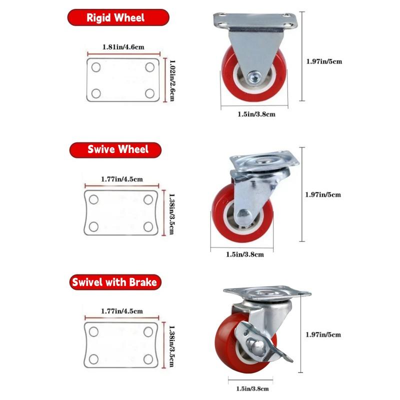 4pcs 1.5 " Universal Swivel with Brake Casters Heavy Duty Plate Industrial Caster Quiet Rotating Wheels Trolley Furniture Castor