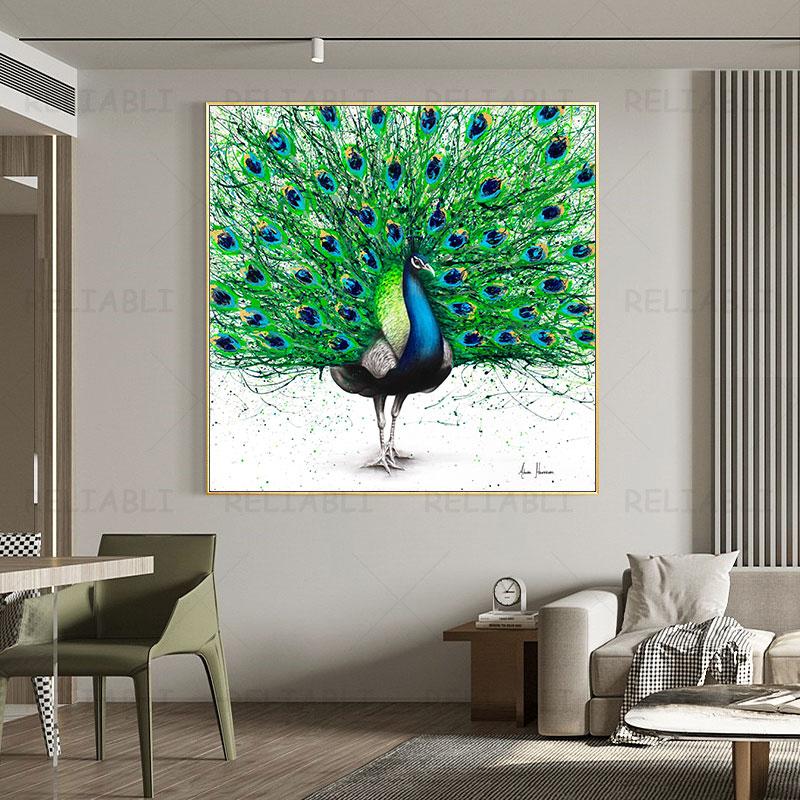 Abstract Colorful Flower Peacock Oil Painting Printed On Canvas Bird Animal Canvas Posters and Prints for Living Room Home Decor