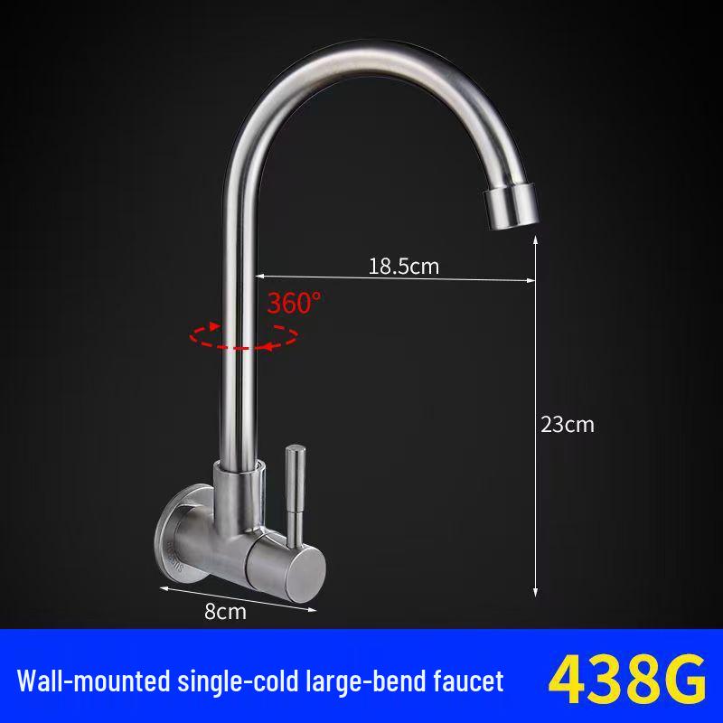 Rubinetto da parete in acciaio inossidabile 304 per cucina e lavabo, solo acqua fredda