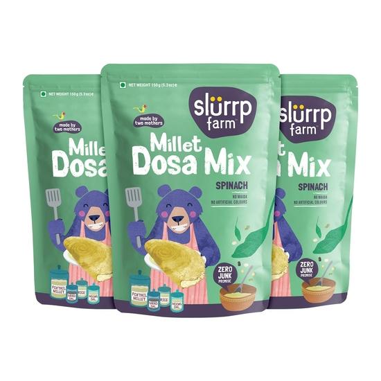 

Slurrp Farm High Protein Millet Dosa Instant Mix, Supergrains And Spinach, Natural And Healthy Food, 150g (Pack Of 3) 500GM