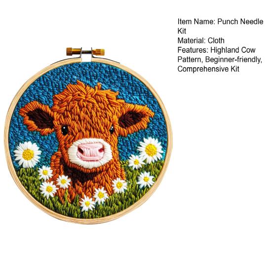 DIY Punch Embroidery Kit Highland Cow Punch Needle Kit Punch Needle Stickerei Starter Bastelset für Erwachsene und Kinder Festival Geschenk