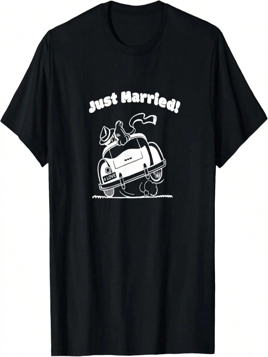 Just Married Car Couples Honeymoon Funny T-Shirt S